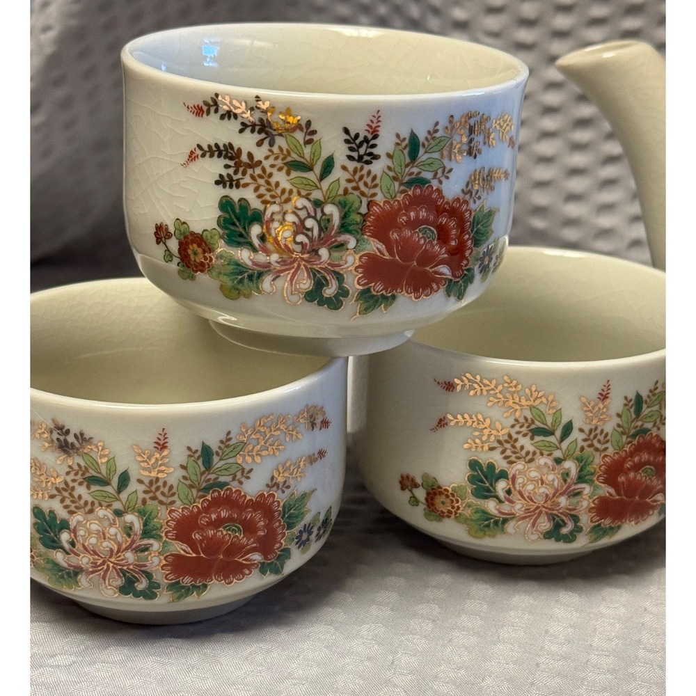 Vintage 8 Piece Japanese Made Floral Tea Set, Teapot With Lid And 6 Tea Cups - Picture 4 of 16